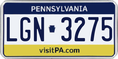 PA license plate LGN3275