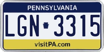 PA license plate LGN3315