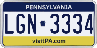 PA license plate LGN3334