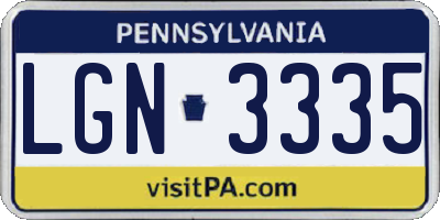 PA license plate LGN3335