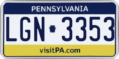 PA license plate LGN3353