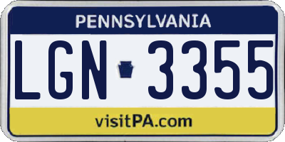 PA license plate LGN3355