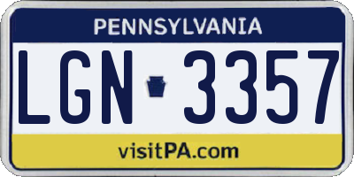 PA license plate LGN3357