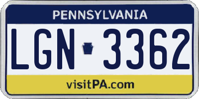 PA license plate LGN3362