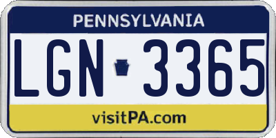 PA license plate LGN3365