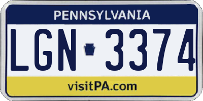 PA license plate LGN3374