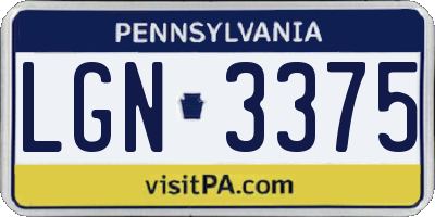 PA license plate LGN3375