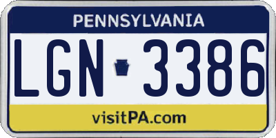 PA license plate LGN3386