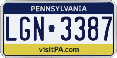 PA license plate LGN3387