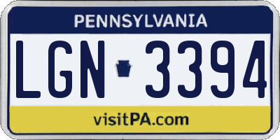 PA license plate LGN3394