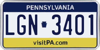 PA license plate LGN3401