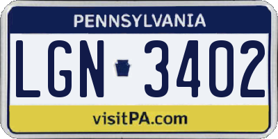 PA license plate LGN3402