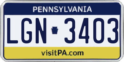 PA license plate LGN3403