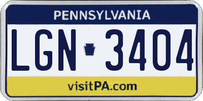 PA license plate LGN3404