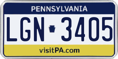 PA license plate LGN3405