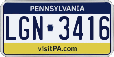 PA license plate LGN3416
