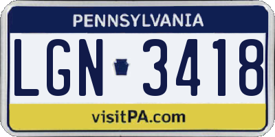 PA license plate LGN3418