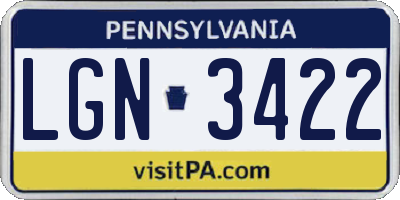 PA license plate LGN3422