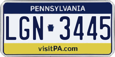 PA license plate LGN3445