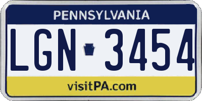 PA license plate LGN3454