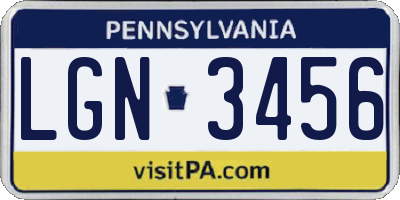 PA license plate LGN3456