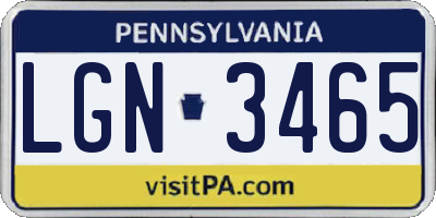 PA license plate LGN3465