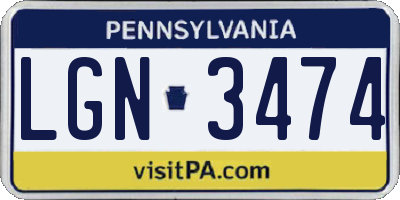 PA license plate LGN3474