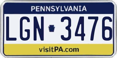 PA license plate LGN3476