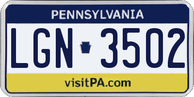 PA license plate LGN3502