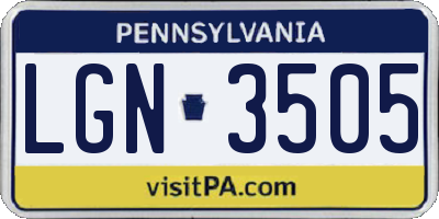 PA license plate LGN3505
