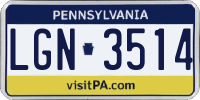PA license plate LGN3514