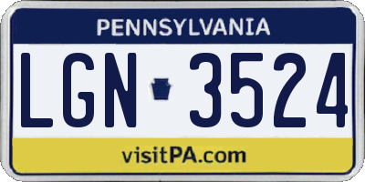 PA license plate LGN3524