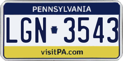 PA license plate LGN3543