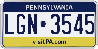 PA license plate LGN3545