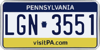PA license plate LGN3551
