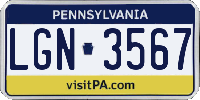 PA license plate LGN3567