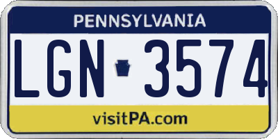PA license plate LGN3574