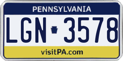PA license plate LGN3578