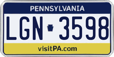 PA license plate LGN3598