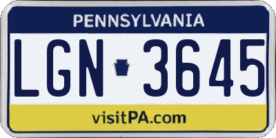 PA license plate LGN3645