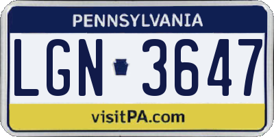 PA license plate LGN3647