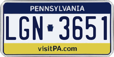 PA license plate LGN3651