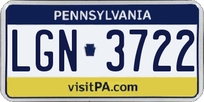 PA license plate LGN3722