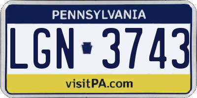 PA license plate LGN3743