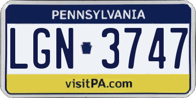 PA license plate LGN3747