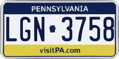PA license plate LGN3758