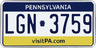 PA license plate LGN3759