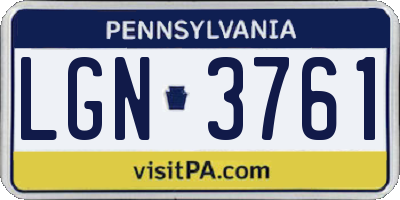 PA license plate LGN3761