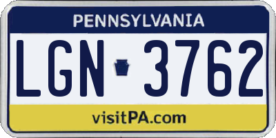 PA license plate LGN3762