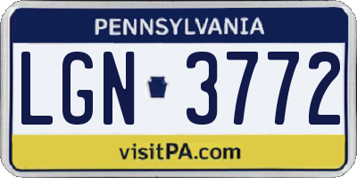 PA license plate LGN3772